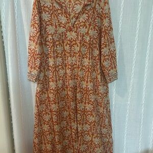 Floral Print Orange Cotton Dress